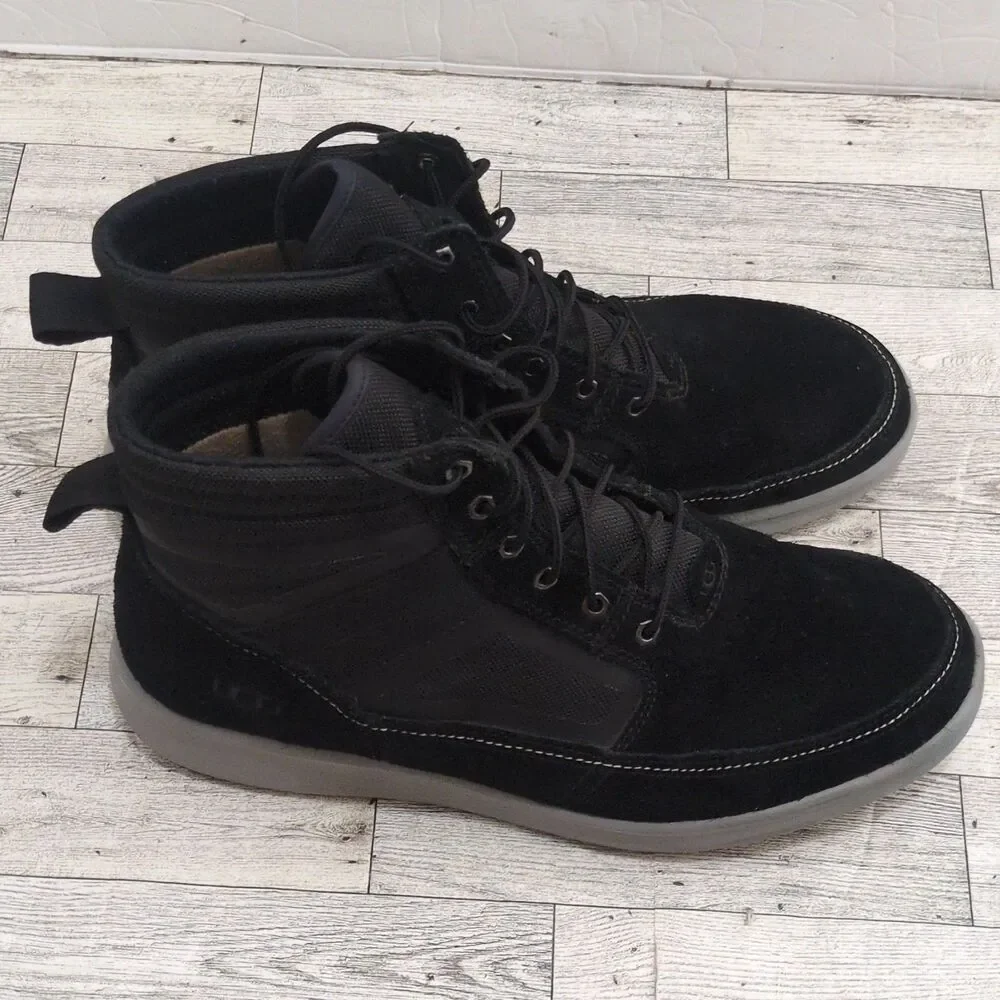 UGG Black Leather Lace-Up Ankle Boots Round Toe Rubber Sole Men's US 10